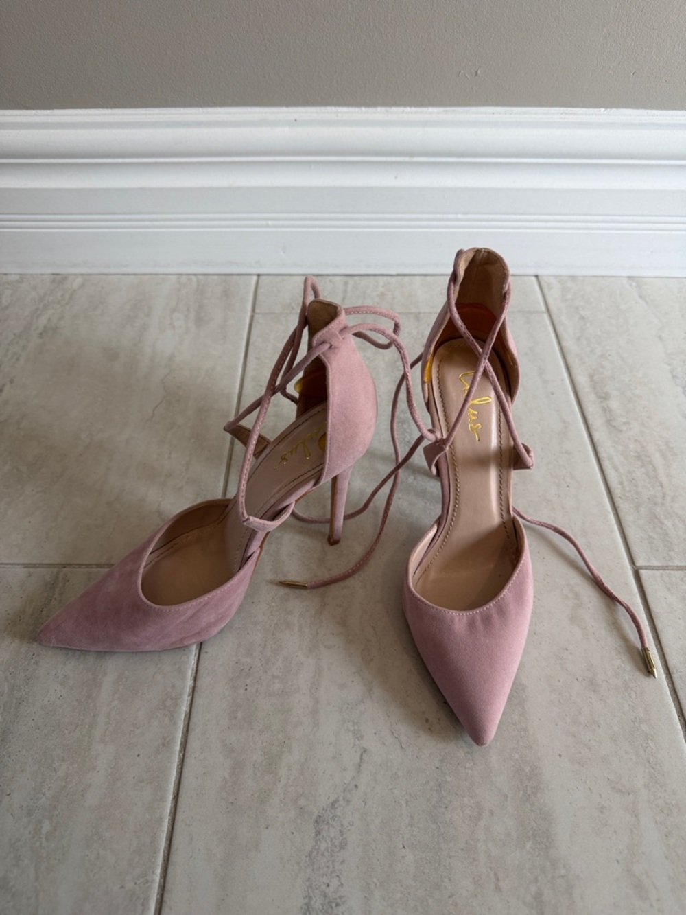 Women’s Pink Lace-Up Pointed Toe Heels